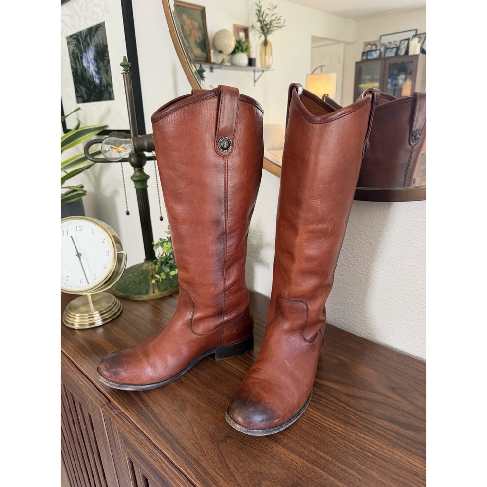 Frye Melissa Button Tall Riding Boots Cognac Leather Women's 7B 3477167